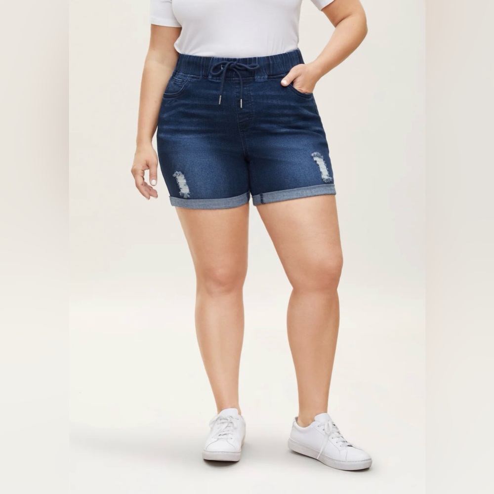 BloomChic Drawstring Roll Hem Women's Denim Shorts